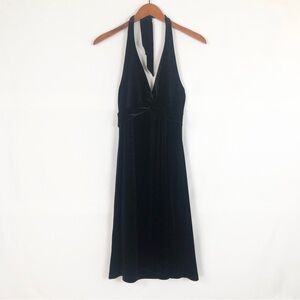 BCBG Maxazria Velvet Halter Mini Dress Black Size S Twist Front Tie USA